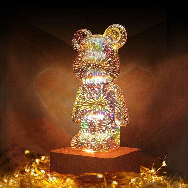 LED3D glass 8-color fireworks table lamp romantic and warm bear night light USB dreamy atmosphere bedside lamp