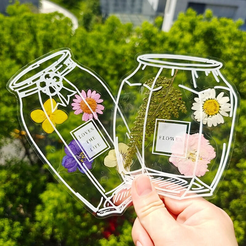 104Pcs Flower Page Clips Bookmarks Children Gifts Handmade DIY Transparent Beautiful Flower Page Glass Bottle Wishing Bottle Sticker assorted