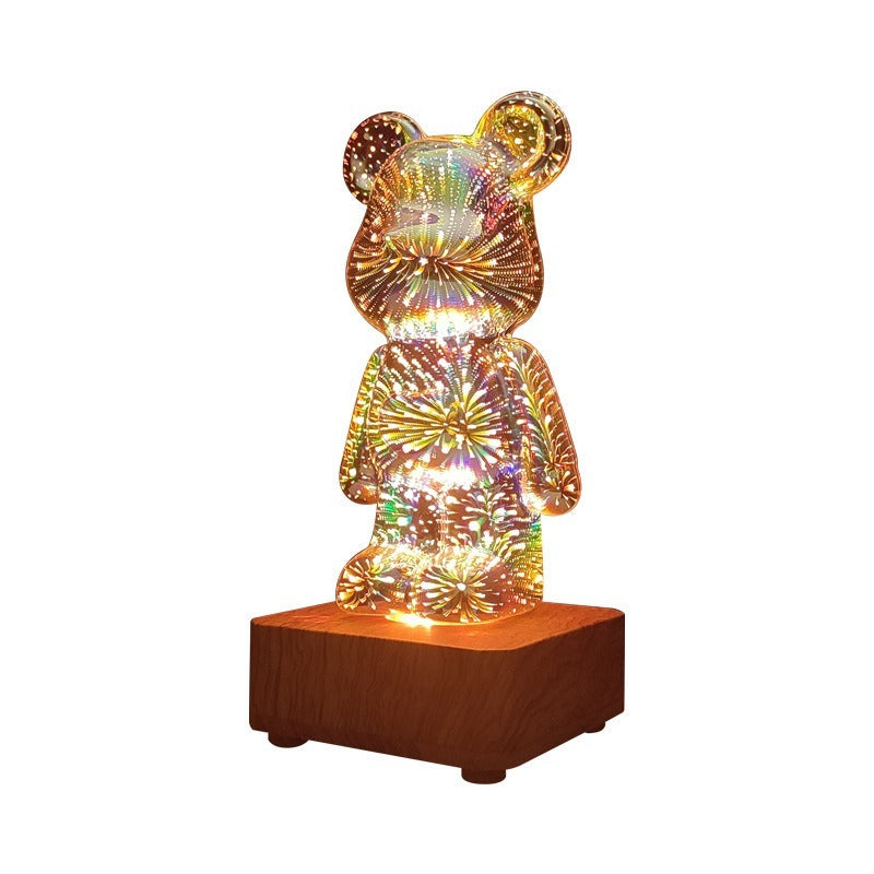 LED3D glass 8-color fireworks table lamp romantic and warm bear night light USB dreamy atmosphere bedside lamp